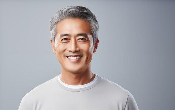 Portrait Smile Handsome Senior Mature Asian Man Isolated Background