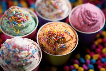 Fototapeta na wymiar macro shot of sprinkle-topped colorful ice cream scoops