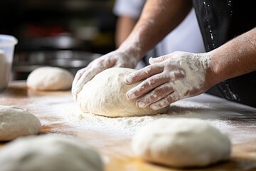 Fototapeta premium baker kneading dough for american hamburger buns