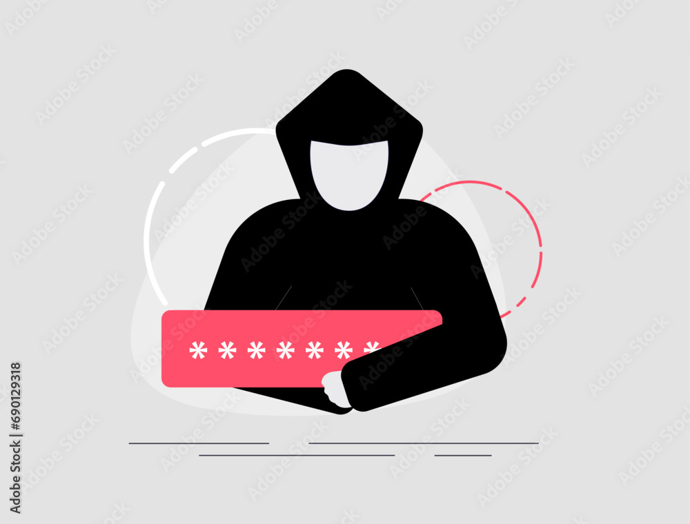 Poster hacker in hoodie holding password field, emphasizing cybersecurity and creating secure passwords. cy