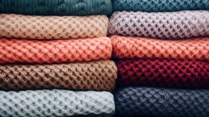 A highresolution image showcasing a beautifully knitted texture with a blend of aesthetic, pastel colors, embodying a minimalist and trendy style perfect for cozy backgrounds.