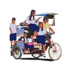 Tri-Wheel Treasures: Vector Set Depicting the Cultural Marvel of Pedicabs in Filipino Transportation