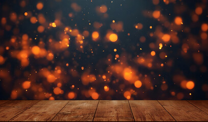 Wooden table and bokeh background for product display montages