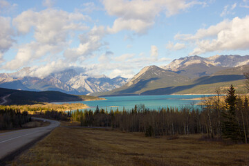 Beautiful view over the Abraham lake in the Rocky Mountains