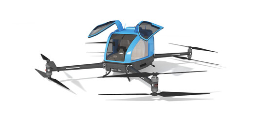 Autonomous unmanned aerial vehicle. The concept of transport of the future. 3d illustration. Isolated on white background.