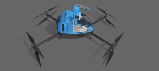 Autonomous unmanned aerial vehicle. The concept of transport of the future. 3d illustration. Isolated on dark background.