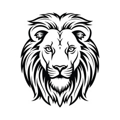 Lion head vector. Lion head black and white drawing, ink sketch, tattoo, logo design. Vector Illustration