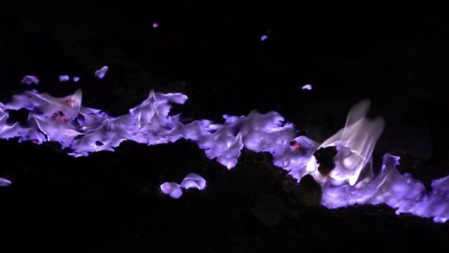 Blue flame natural phenomenon at Kawah Ijen volcano, Java, Indonesia