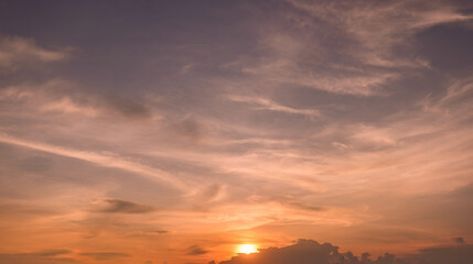  Panoramic view of sunset golden and blue sky nature background.
Colorful dramatic sky with cloud at sunset.Sky background.Sky with clouds at sunset.