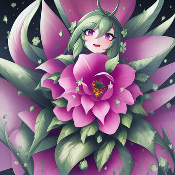 Paisagem de jovem fada em uma flor para games create in generative IA 