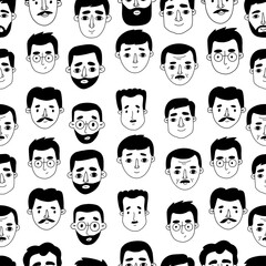 Seamless pattern doodle men face