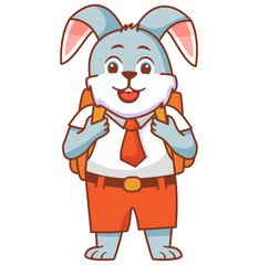 Cute hare or backpack get ready go to school. Animal bunny back to school.The character is a schoolboy rabbit.Animalistic childish character.Cute animal student.Line art vector.