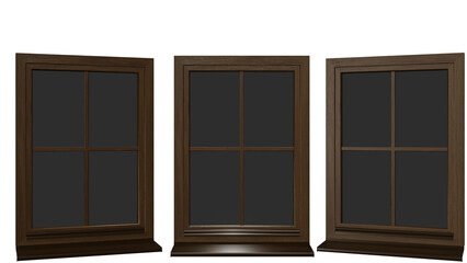 Brown plastic euro window on isolated background, alpha channel, png