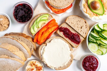 surrounded by various fillings for a sourdough sandwich