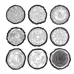 Set rings of topographic line map, circular. tree rings vector