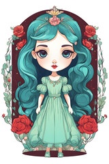 Cute Girl in a Dress Cartoon Character illustration.
