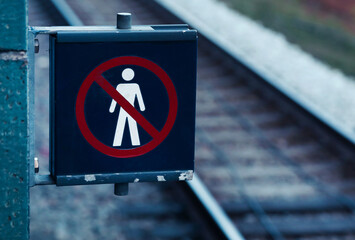 No trespassing sign in a Danish train station - obrazy, fototapety, plakaty