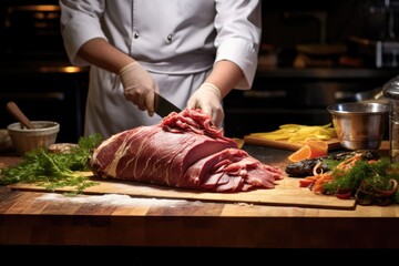 chef slicing meat for shawarma