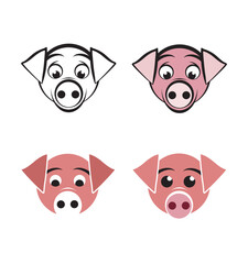 Set of illustrated pig cartoon heads