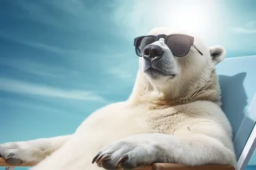 Rolgordijnen polar bear sit on sun bed © dobok