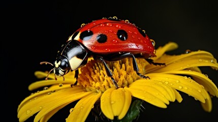A ladybug or ladybird (Coccinellidae) insect on a brittlebush flower in Los Angeles
