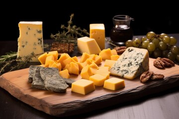 smoked cheese pieces arranged artistically on a board