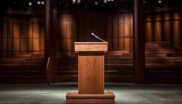 Wooden Podium with Microphone