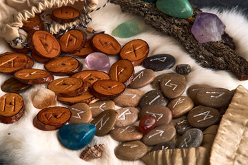 handmade wooden and stone runes