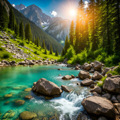 river in mountains - 690143752