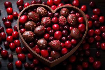 Heart shaped chocolate covered cherries for a romantic holiday, christmas wallpaper