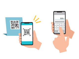 スマホでQRコードを読み取り操作するイラスト