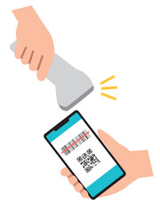 スマホでバーコード決済をするイラスト