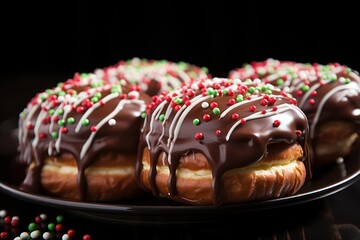 Festive chocolate covered pretzels with red and green drizzle, christmas picture