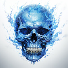 Waterco Bright Blue Flame Skull Fire Clipart illustration Generative Ai - obrazy, fototapety, plakaty
