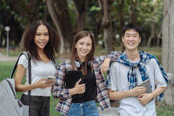 Happy group of college students.