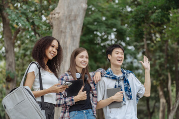 Happy group of college students.