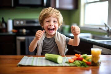 kid joyful over a turkey and avocado wrap meal