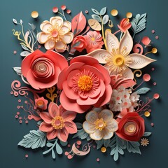 Paper art of Flower and Spring calligraphy lettering, vector art and illustration.