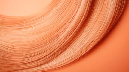 A close up of a woman's long blonde hair, peach fuzz, color of the year 2024, monochromatic image
