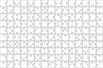 Jigsaw puzzle blank template or cutting guidelines of transparent pieces. Pieces are easy to separate (every piece is a single shape). Jigsaw puzzle transparent template. Vector illustration - obrazy, fototapety, plakaty