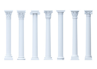 3d illustration. Set of vintage classic marble columns pillars - obrazy, fototapety, plakaty