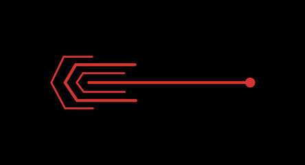 Arrow in cyberpunk style. An edgy cyberpunk composition feature a luminous red arrow integrated into a mesmerizing, chaotic shape against a pitch-black setting. Vector illustration.