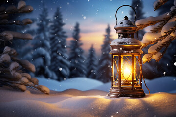 christmas lantern in the snowchristmas, winter, snow, xmas, tree, decoration, holiday, cold, light, candle, night, season, gift, 