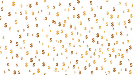 Golden usd dollar signs falling. Dollar rain on transparent background. Business, financial, currency unit, money symbols. - obrazy, fototapety, plakaty