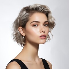 Fototapeta premium Beautiful model girl in a plain white studio, softly light. Suitable for diverse commercial projects