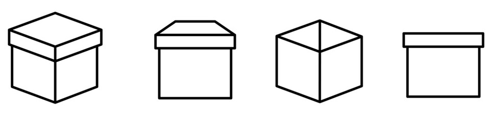 Box line icons set. Carton boxes icon set. Set of shipping, delivery box or container icons. Vector icons set in white background. Vector Illustration. Vector Graphic. EPS 10