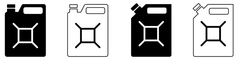 Jerry can line icon. Outline jerry can icon set. Gasoline canister. Fuel container in line. Gasoline jerry can sign. Stock vector illustration. - obrazy, fototapety, plakaty