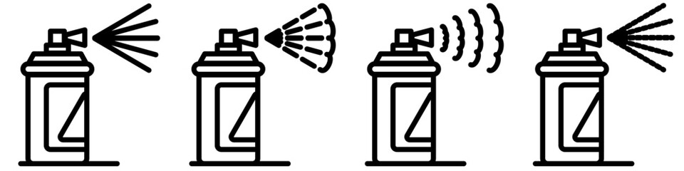 Spray can icons set. Spray bottle icon in glyph. Cleaning aerosol bottle. Spray can icons set in glyph. Black cleaner bottle set. Stock vector illustration - obrazy, fototapety, plakaty