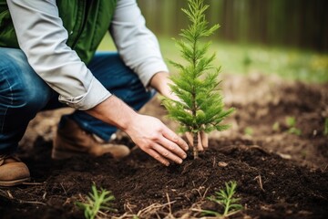 man planting a tree outdoors