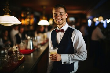 a waiter serving drinks at the wedding reception - obrazy, fototapety, plakaty